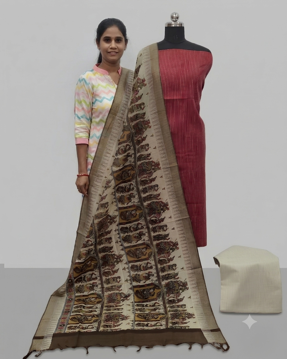 KADHI COTTON KALAMKARI DHUPATTA CHUDI SET