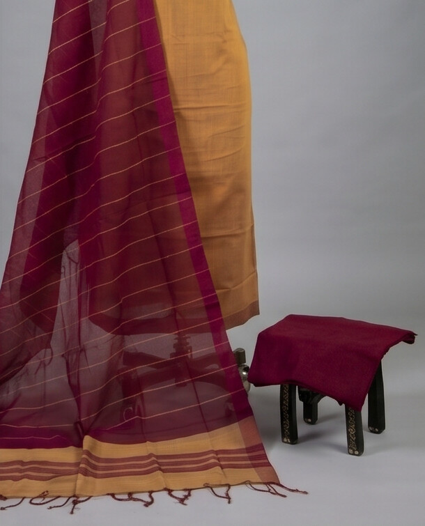 HANDLOOM COTTON CHUDI SETS - Mustard Yellow with Maroon