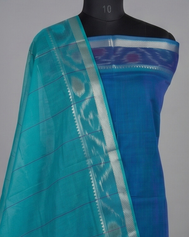 HANDLOOM COTTON NIZAM BORDER - Turquoise Blue