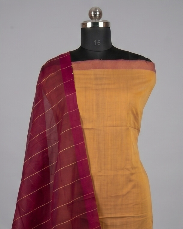 HANDLOOM COTTON CHUDI SETS - Mustard Yellow with Maroon