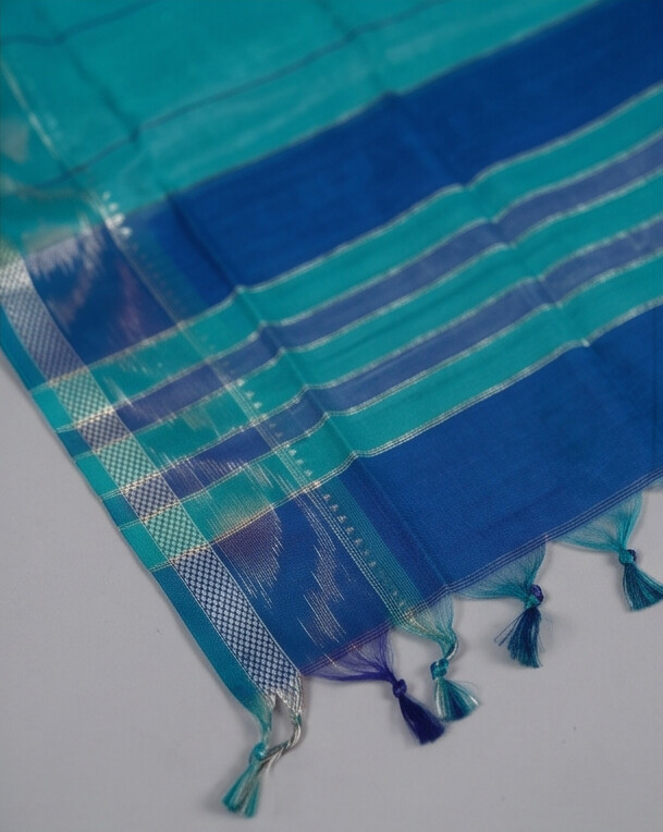 HANDLOOM COTTON NIZAM BORDER - Turquoise Blue