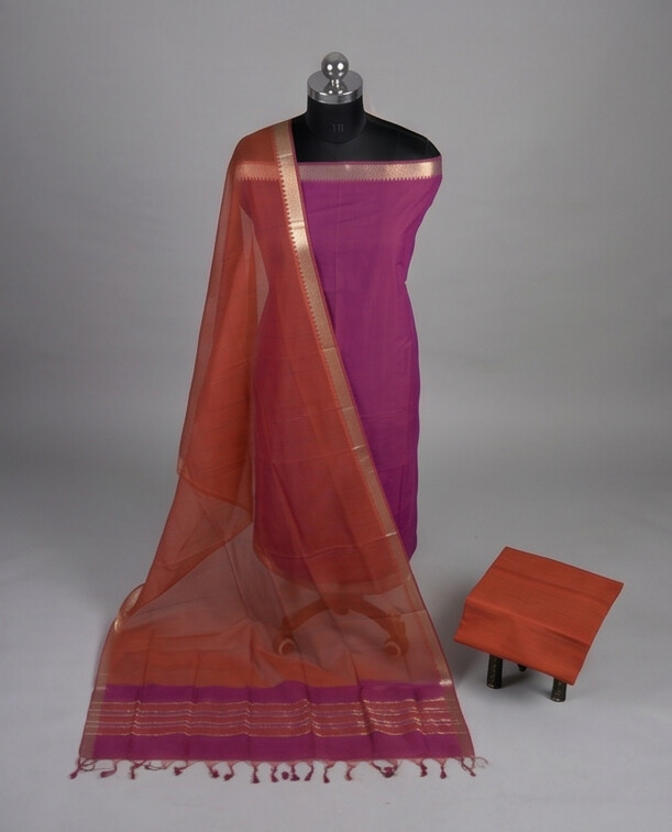 HANDLOOM COTTON NIZAM BORDER - Rust Orange