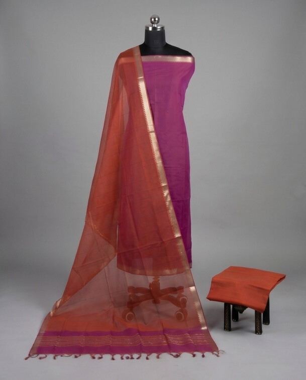 HANDLOOM COTTON NIZAM BORDER - Rust Orange