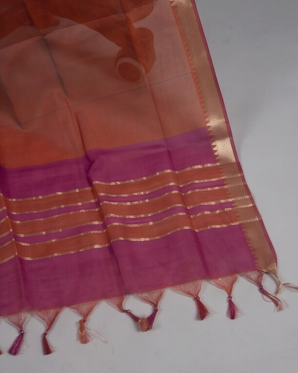 HANDLOOM COTTON NIZAM BORDER - Rust Orange