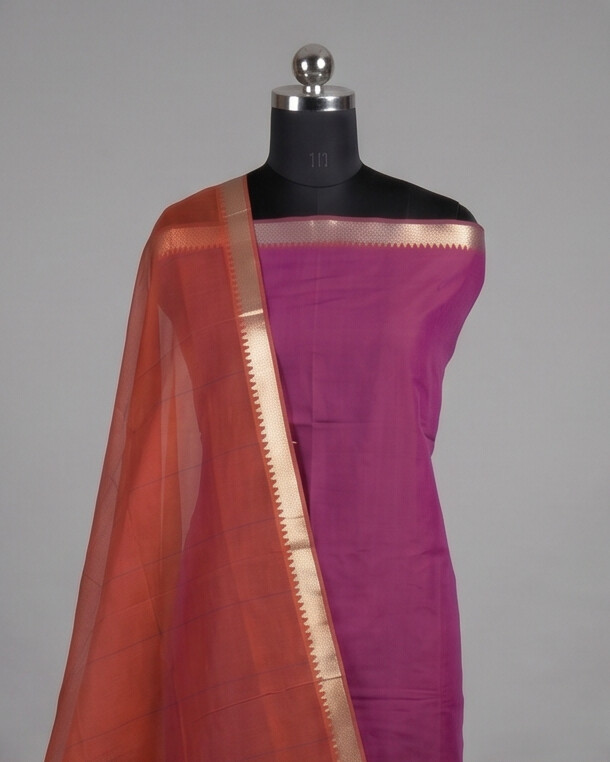 HANDLOOM COTTON NIZAM BORDER - Rust Orange