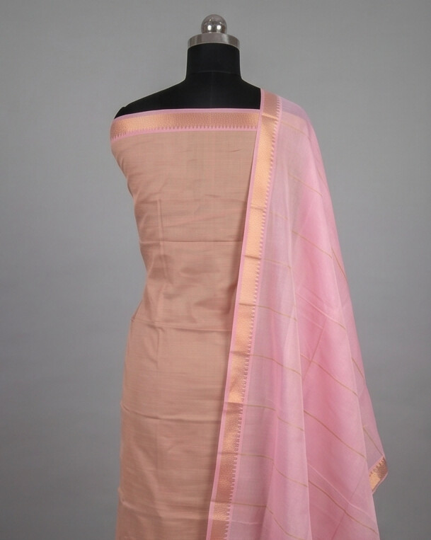 HANDLOOM COTTON NIZAM BORDER - Baby Pink