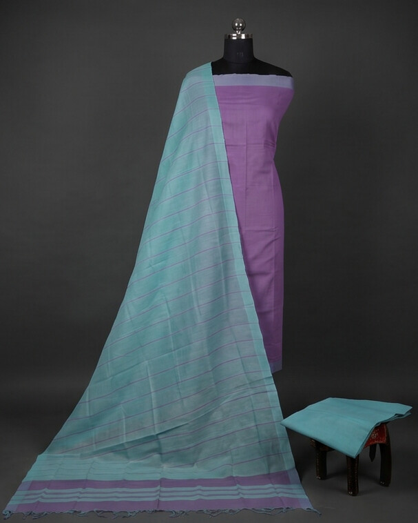 HANDLOOM COTTON CHUDI SETS - Dark Lilac with Teal