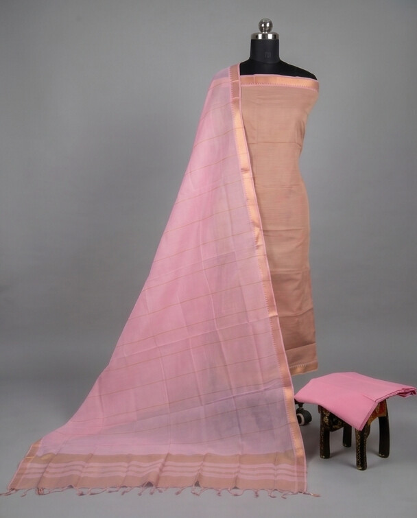 HANDLOOM COTTON NIZAM BORDER - Baby Pink