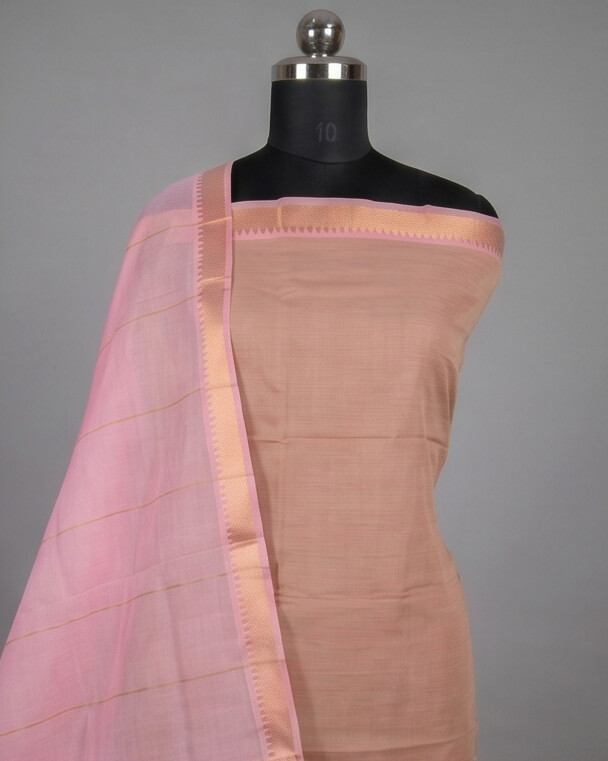 HANDLOOM COTTON NIZAM BORDER - Baby Pink