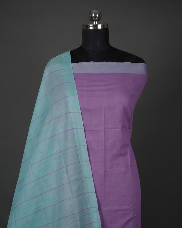 HANDLOOM COTTON CHUDI SETS - Dark Lilac with Teal