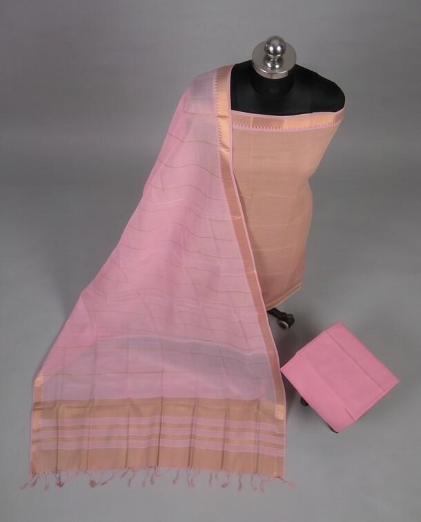 HANDLOOM COTTON NIZAM BORDER - Baby Pink