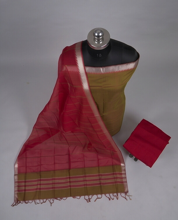 HANDLOOM COTTON NIZAM BORDER - Red
