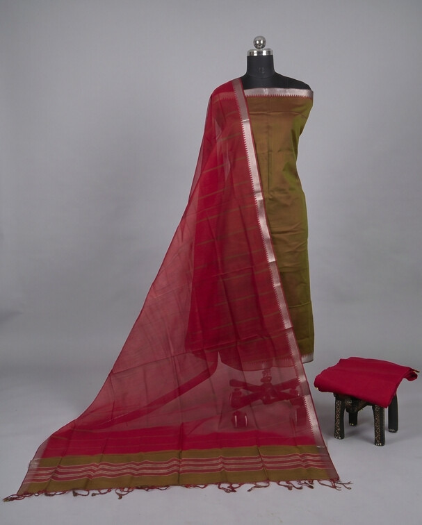 HANDLOOM COTTON NIZAM BORDER - Red