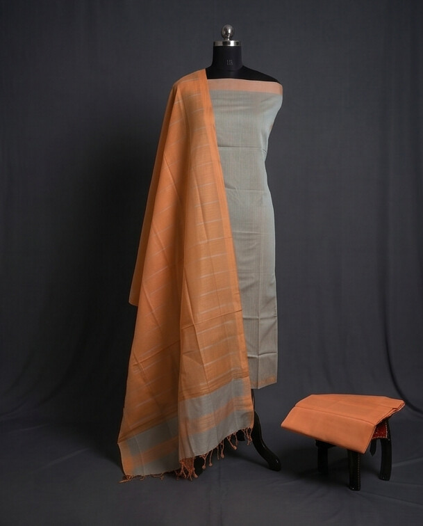 HANDLOOM COTTON CHUDI SETS - Grey with Orange