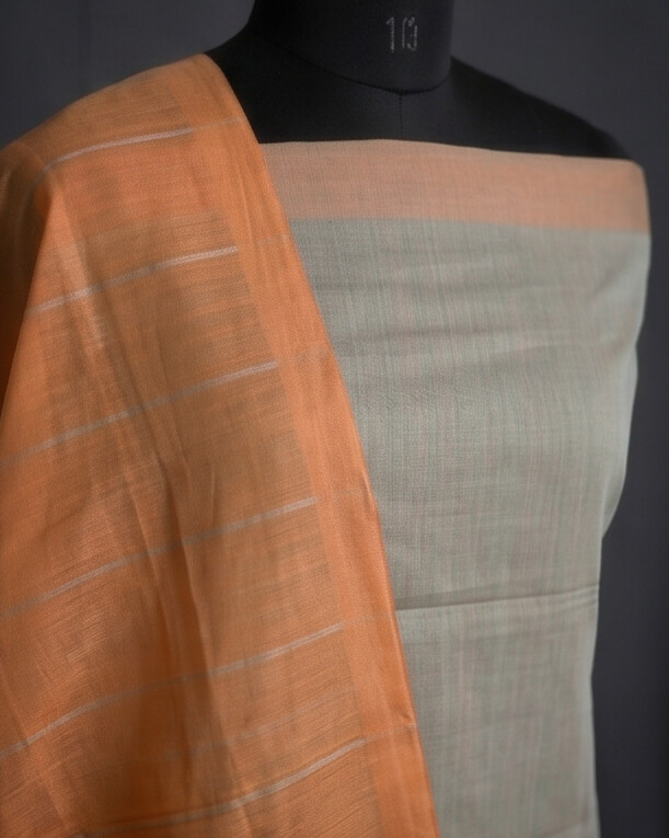 HANDLOOM COTTON CHUDI SETS - Grey with Orange