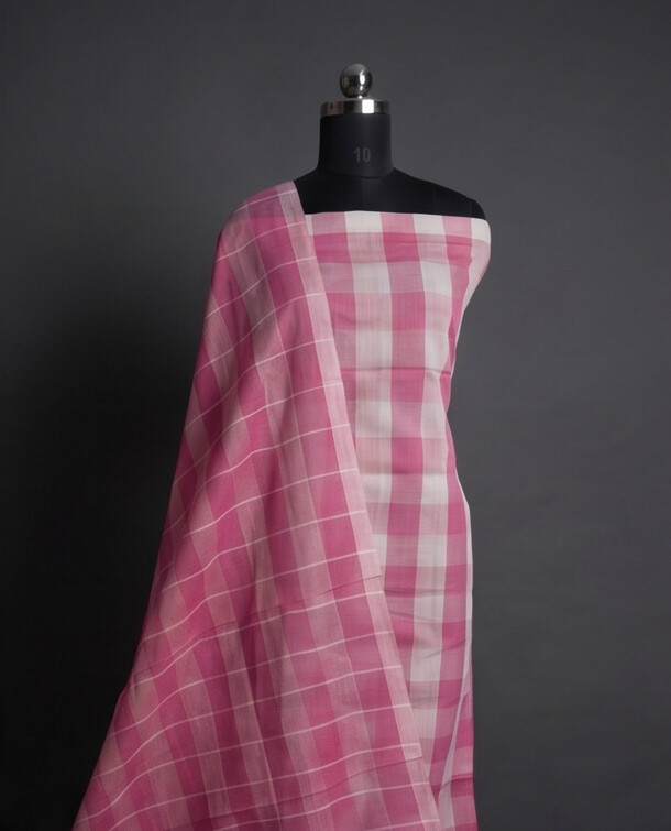 HANDLOOM COTTON CHUDI SETS - Half White with Pink