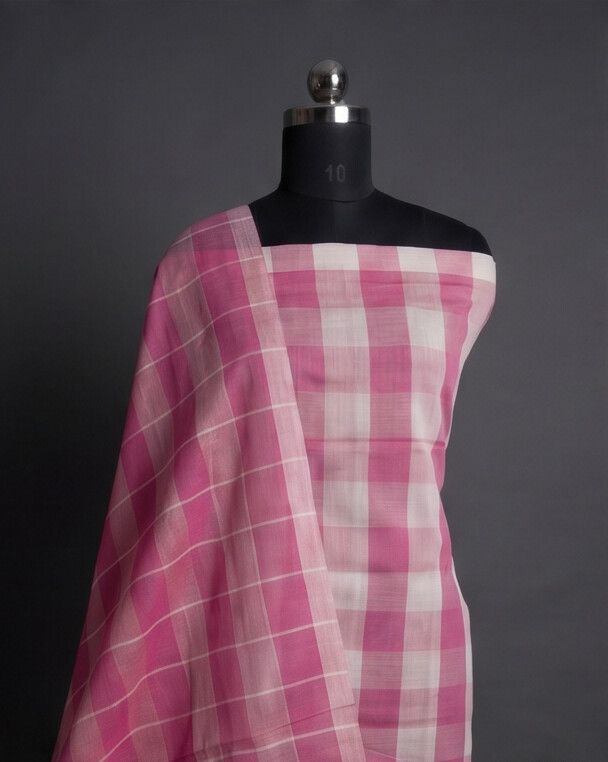 HANDLOOM COTTON CHUDI SETS - Half White with Pink