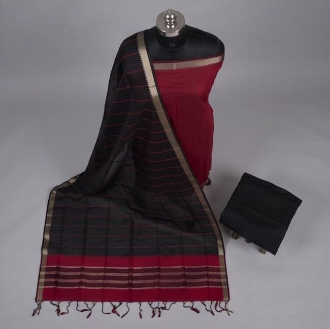 HANDLOOM COTTON NIZAM BORDER - Black & Maroon
