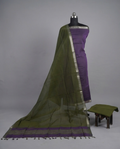 HANDLOOM COTTON NIZAM BORDER - Olive Green with Purple