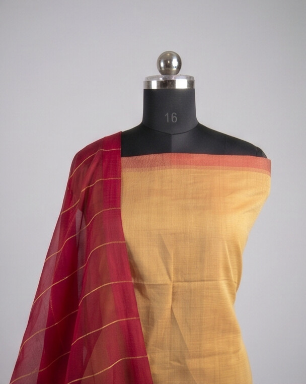 HANDLOOM COTTON CHUDI SETS - Mustard Yellow with Deep Red