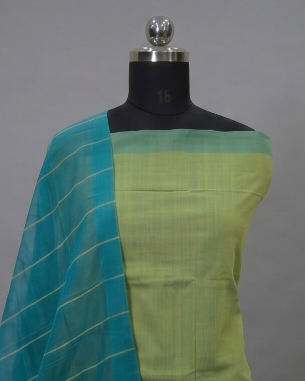 HANDLOOM COTTON CHUDI SETS - Light Green with Teal