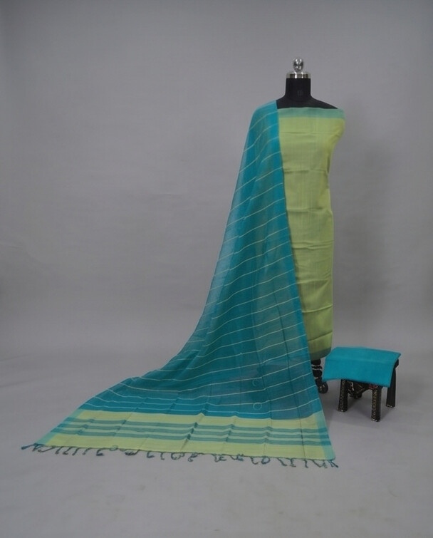 HANDLOOM COTTON CHUDI SETS - Light Green with Teal