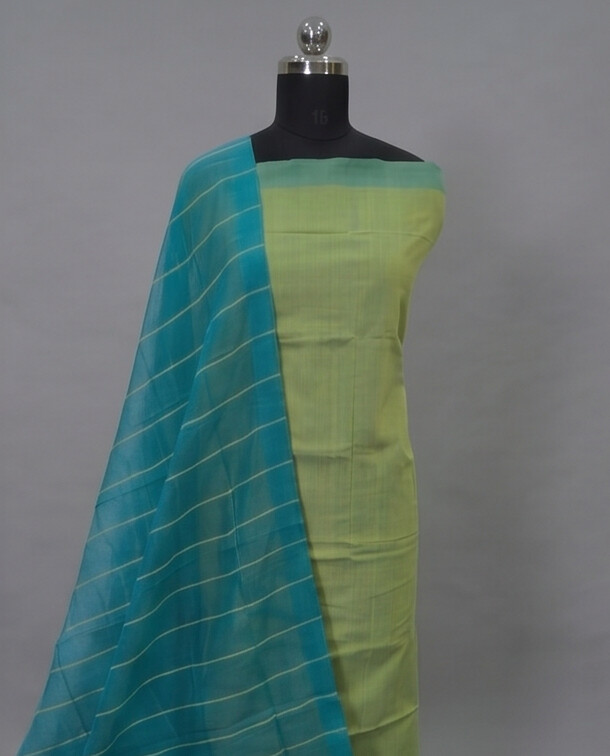 HANDLOOM COTTON CHUDI SETS - Light Green with Teal