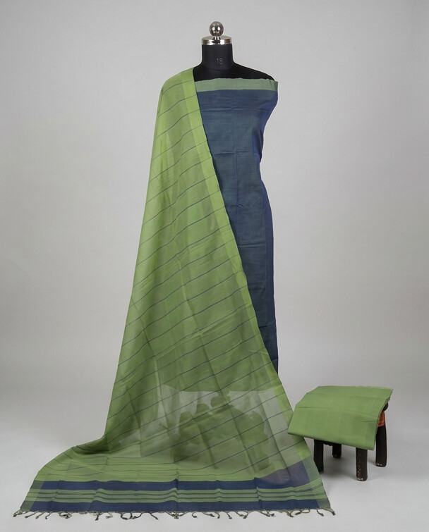 HANDLOOM COTTON CHUDI SETS - Gray with Olive Green