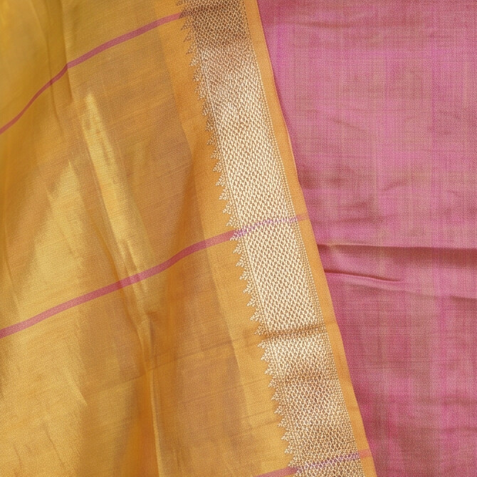 Handloom Silk Nizam Border Chudi Set - Pink Yellow