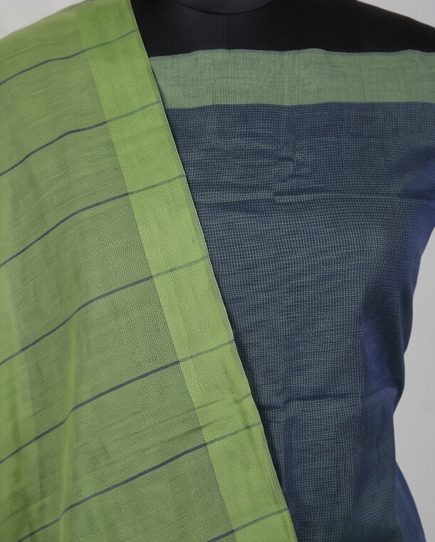 HANDLOOM COTTON CHUDI SETS - Gray with Olive Green