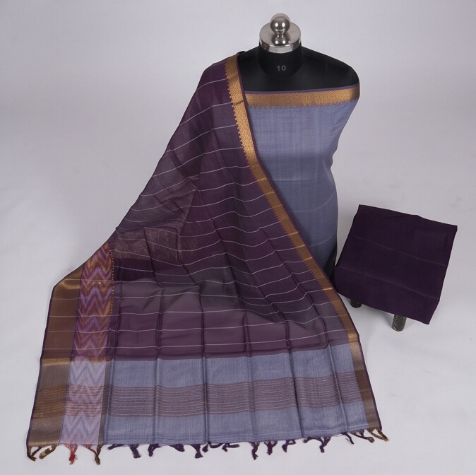 Handloom Silk Pochampally Border - Dusty Purple