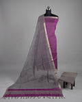 HANDLOOM COTTON NIZAM BORDER - Light Grey & Purple