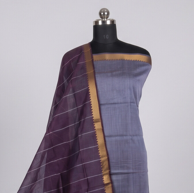 Handloom Silk Pochampally Border - Dusty Purple
