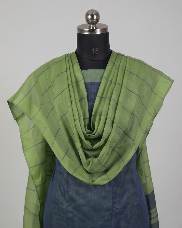 HANDLOOM COTTON CHUDI SETS - Gray with Olive Green