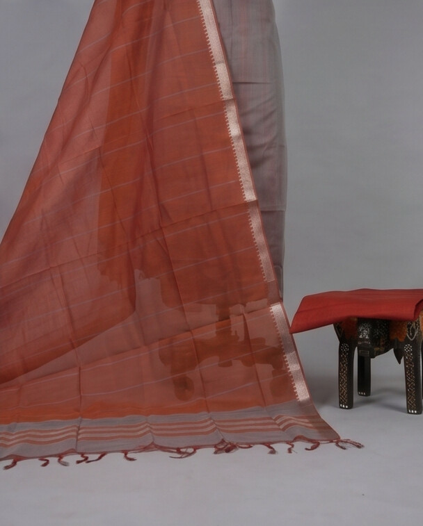 HANDLOOM COTTON NIZAM BORDER - Burnt Orange
