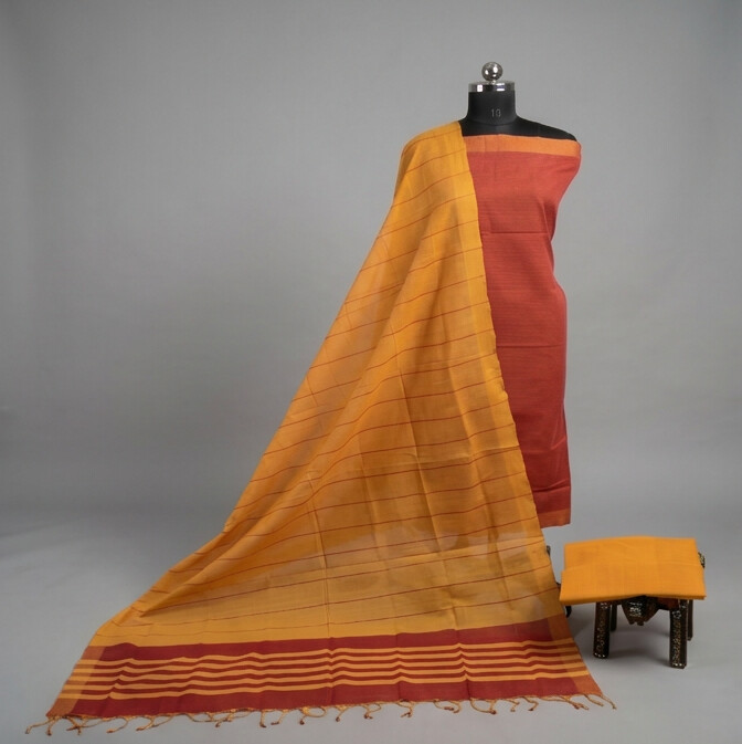 HANDLOOM COTTON CHUDI SETS - Red with Mustard Yellow