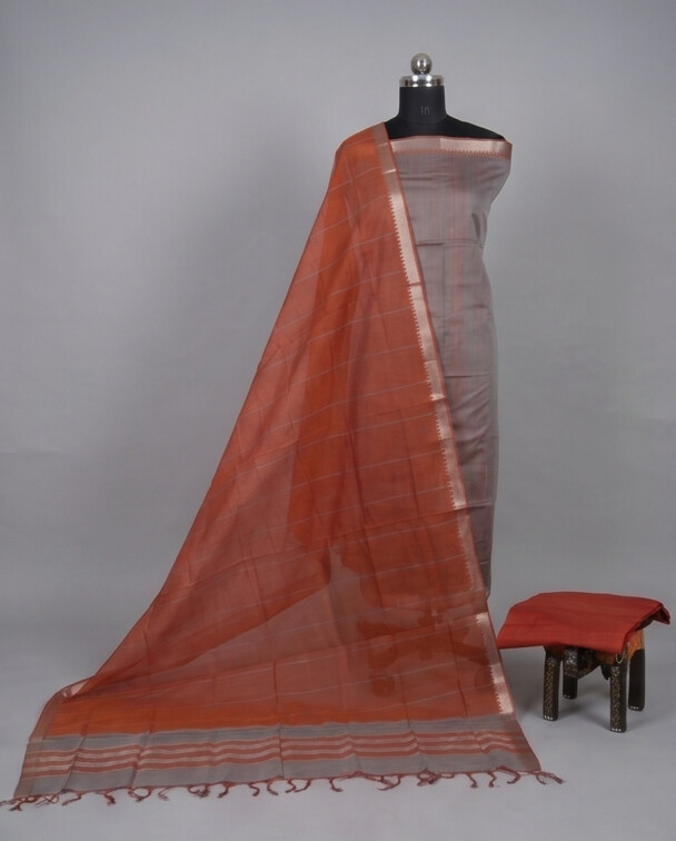 HANDLOOM COTTON NIZAM BORDER - Burnt Orange