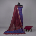 Handloom Silk Zari Butta Dress Material - Royal blue & Maroon