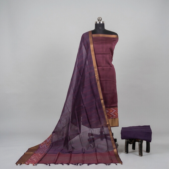 Handloom Silk Pochampally Border - Wine Purple