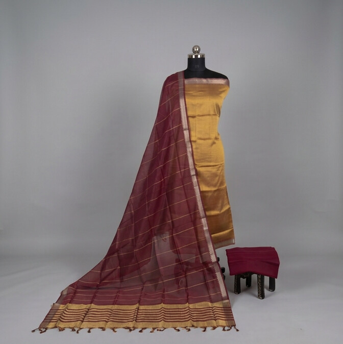 Handloom Silk Nizam Border Chudi Set - Gold Maroon