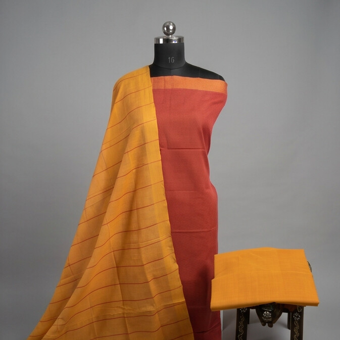 HANDLOOM COTTON CHUDI SETS - Red with Mustard Yellow