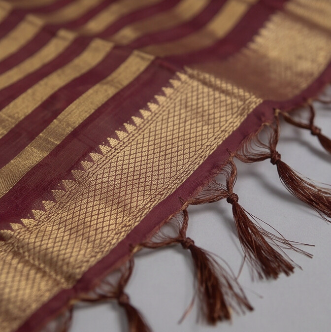 Handloom Silk Nizam Border Chudi Set - Gold Maroon