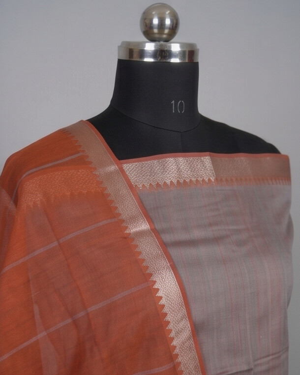 HANDLOOM COTTON NIZAM BORDER - Burnt Orange
