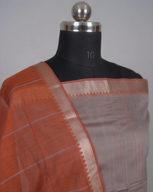 HANDLOOM COTTON NIZAM BORDER - Burnt Orange