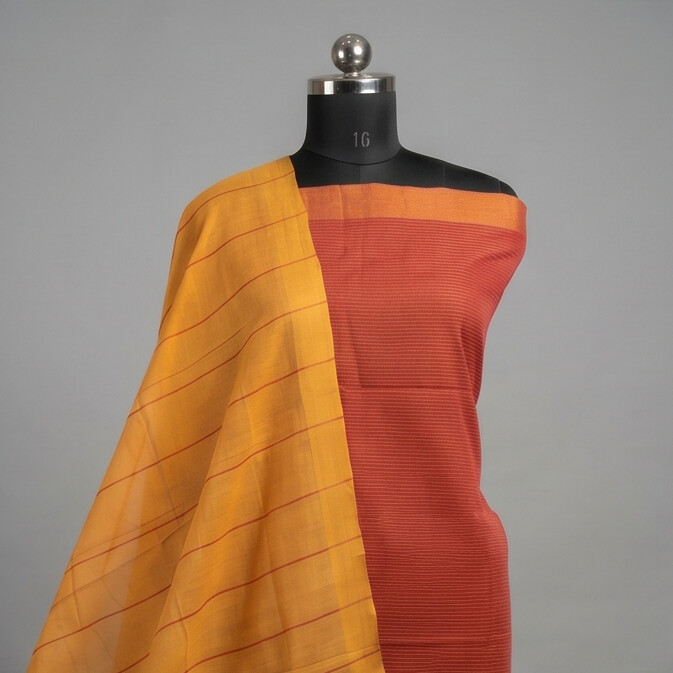 HANDLOOM COTTON CHUDI SETS - Red with Mustard Yellow