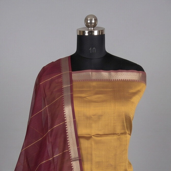 Handloom Silk Nizam Border Chudi Set - Gold Maroon