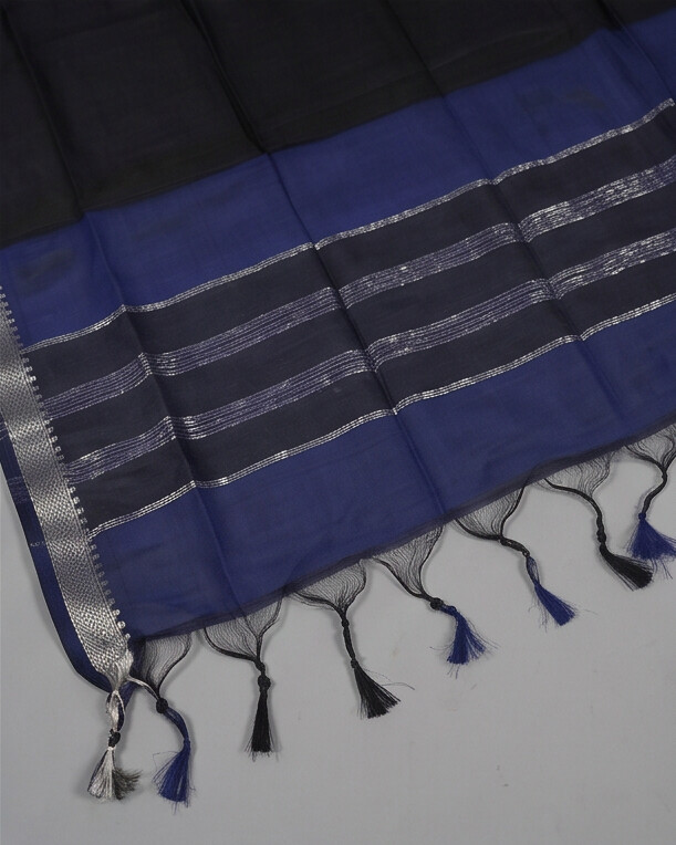 HANDLOOM COTTON NIZAM BORDER - Balck & Navy