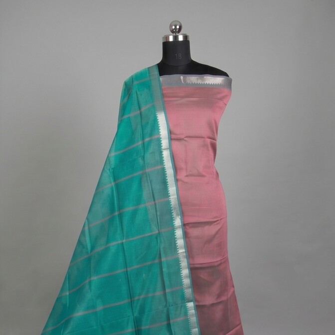 Handloom Silk Nizam Border Chudi Set - Rust Red & Teal