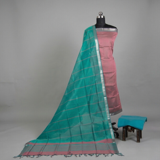 Handloom Silk Nizam Border Chudi Set - Rust Red & Teal