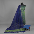 Handloom Silk Zari Butta Dress Material - Light green & Blue